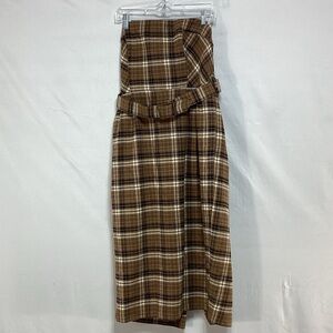 NWT Anthropologie 14 Brown strapless Plaid Dress 42% wool